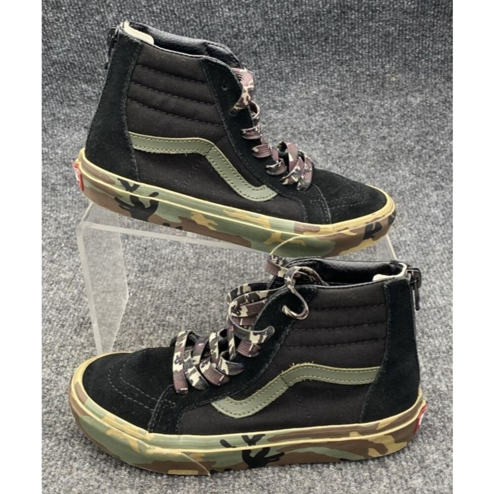 Vans Sk8-Hi Zip Kids Shoes Size 3.0 Camo Black Green High Top Skate Sneakers Boy - Picture 9 of 10